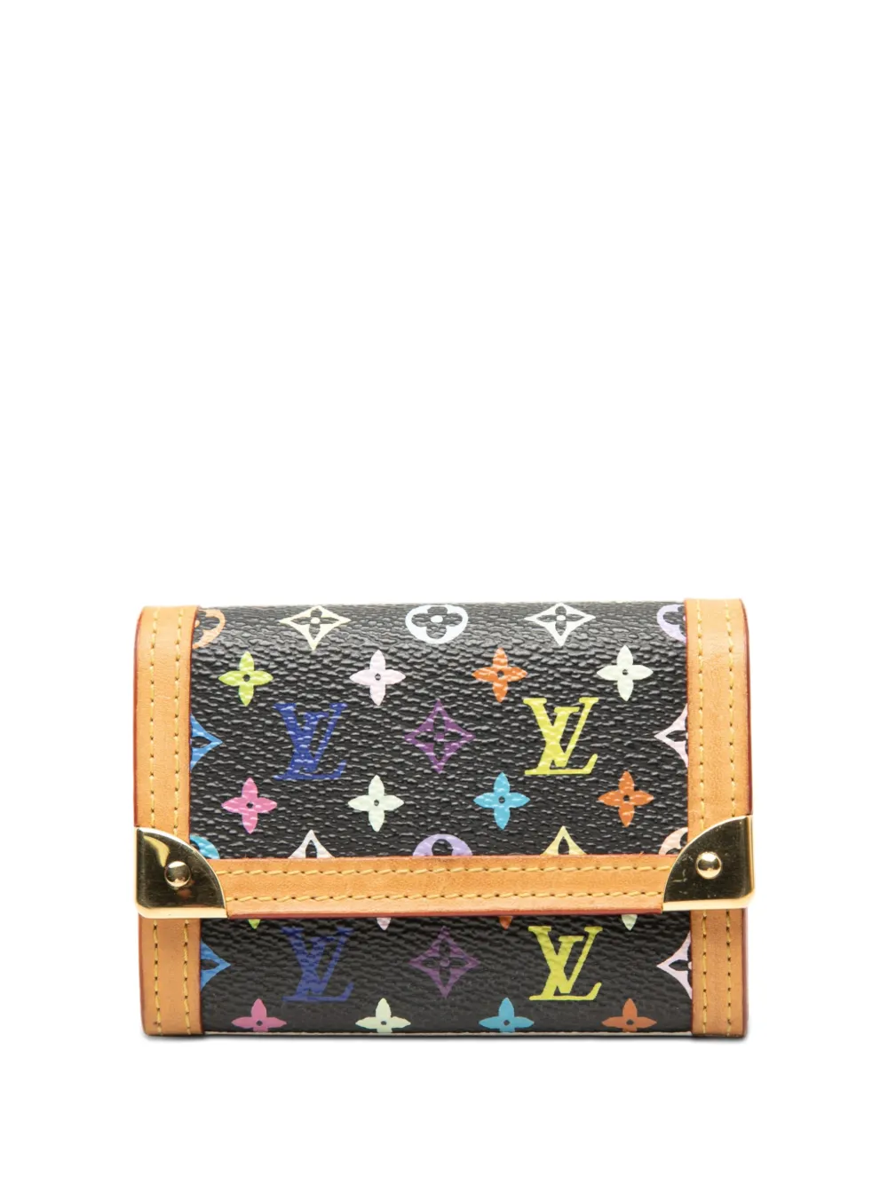 Pre-owned Louis Vuitton 2004 Monogram Multicolore Porte Monnaie Plat Small Wallets In Black