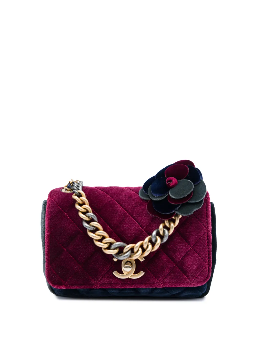Pre-owned Chanel 2017-2018 Paris Cosmopolite Small Tricolor Quilted Velvet Private Affair Camellia Flap Satchel In Red