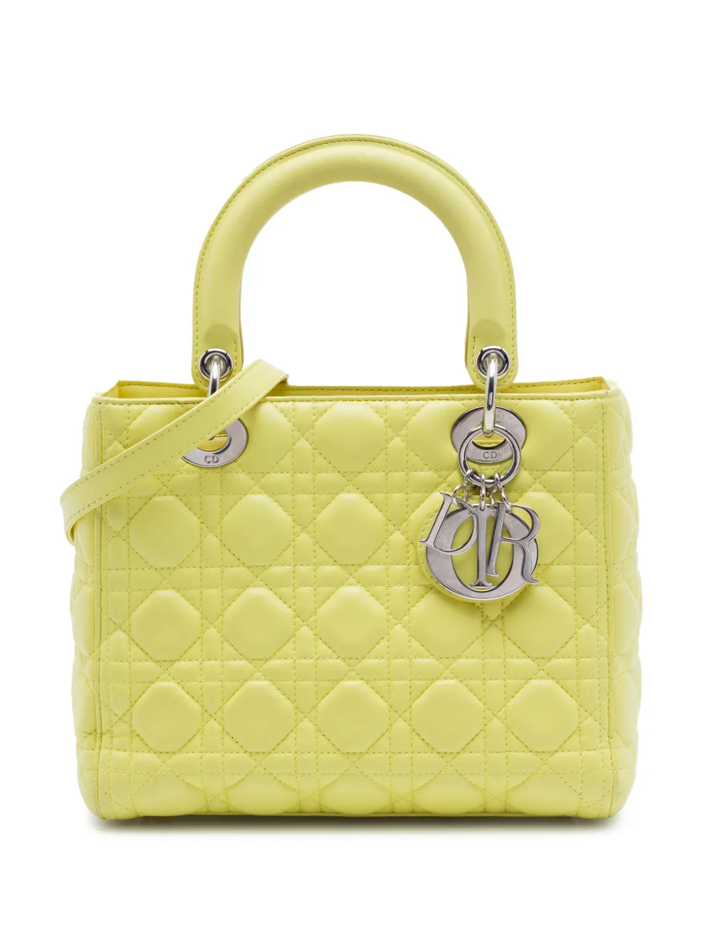 Christian Dior Pre-Owned 2015 Medium Lambskin Cannage Lady Dior satchel - Yellow