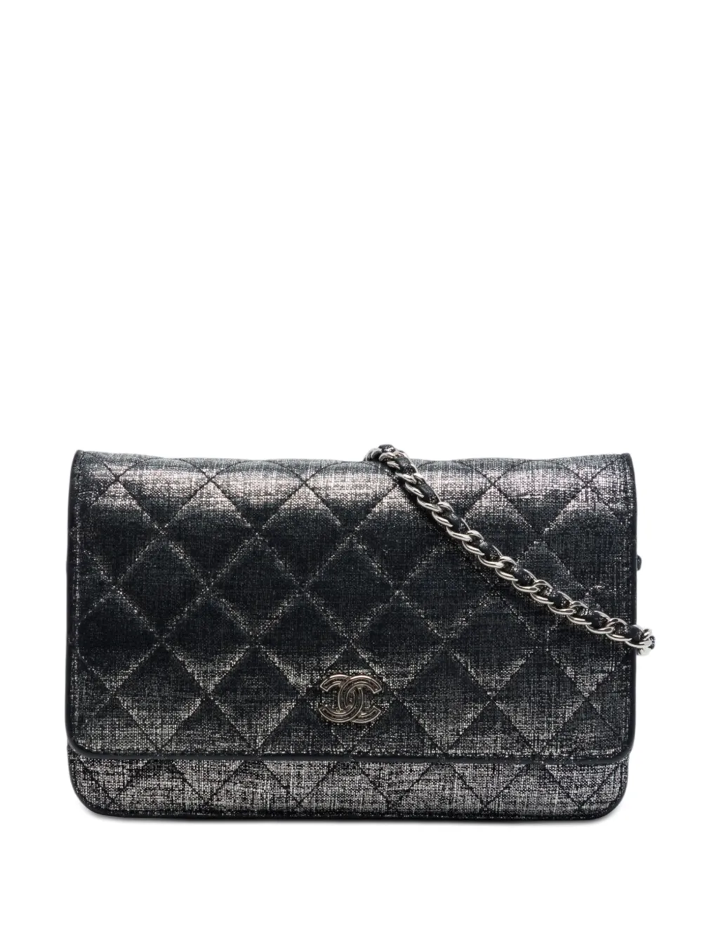 CHANEL Pre-Owned 2014 CC Quilted Metallic Fabric Wallet On Chain crossbody bag - Grigio