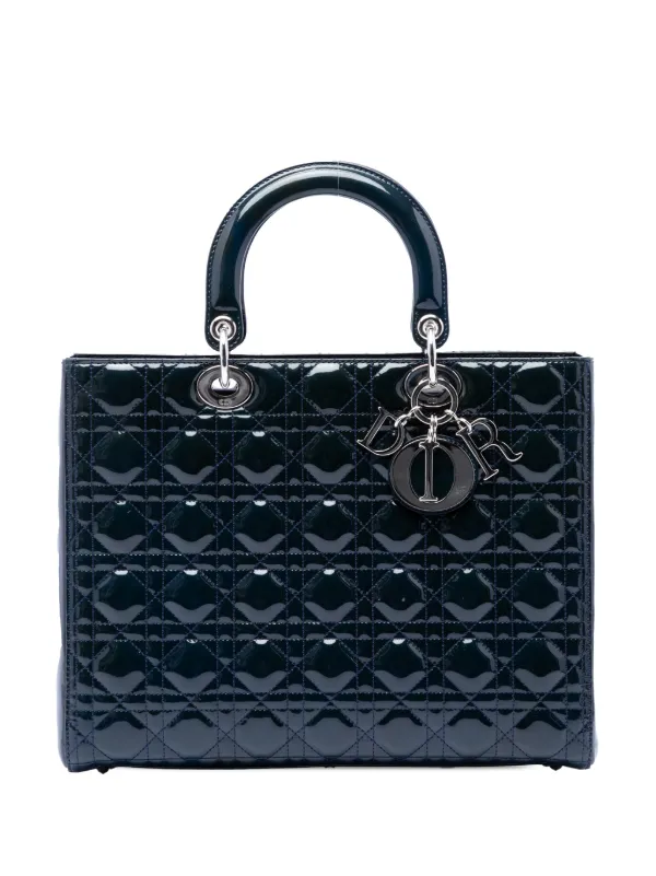 Dior Pre-owned 2011 Large Patent Cannage Lady Dior Satchel in Blue