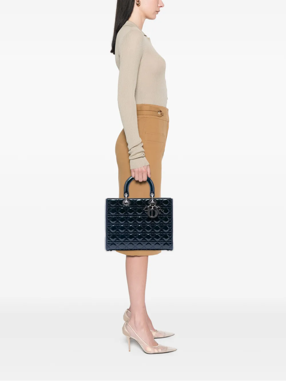 Dior Pre-owned 2011 Large Patent Cannage Lady Dior Satchel in Blue, view 2