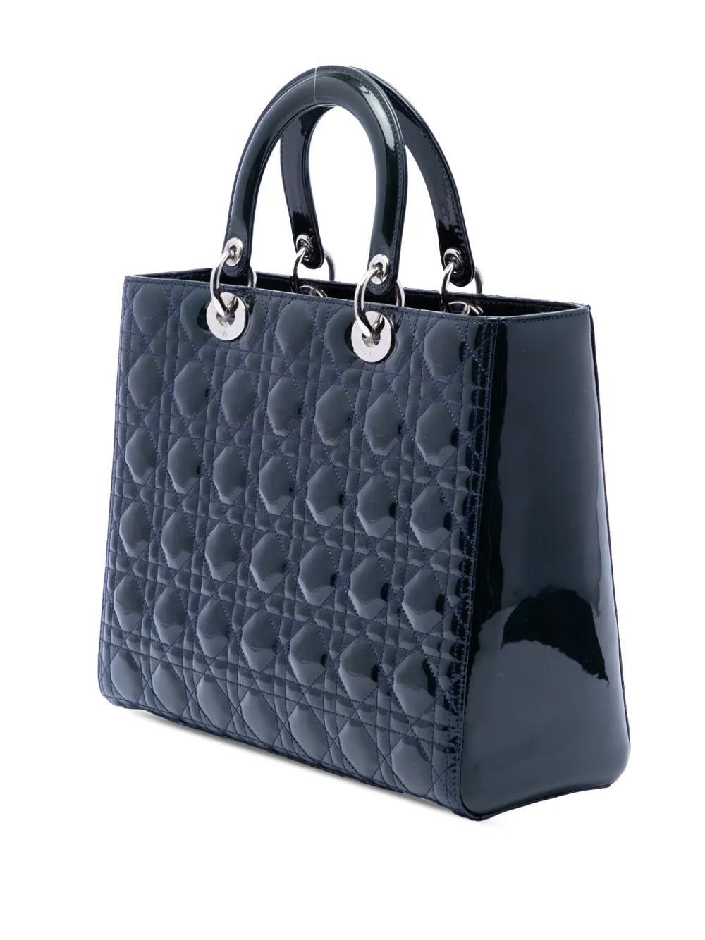 Dior Pre-owned 2011 Large Patent Cannage Lady Dior Satchel in Blue, view 3