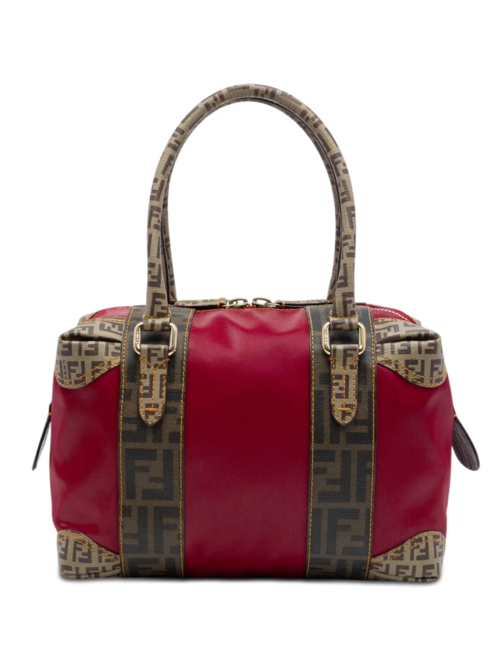 Fendi Pre-Owned 2000-2010 Zucca Trimmed Coated Canvas Mixed Media boston bag - Rosso