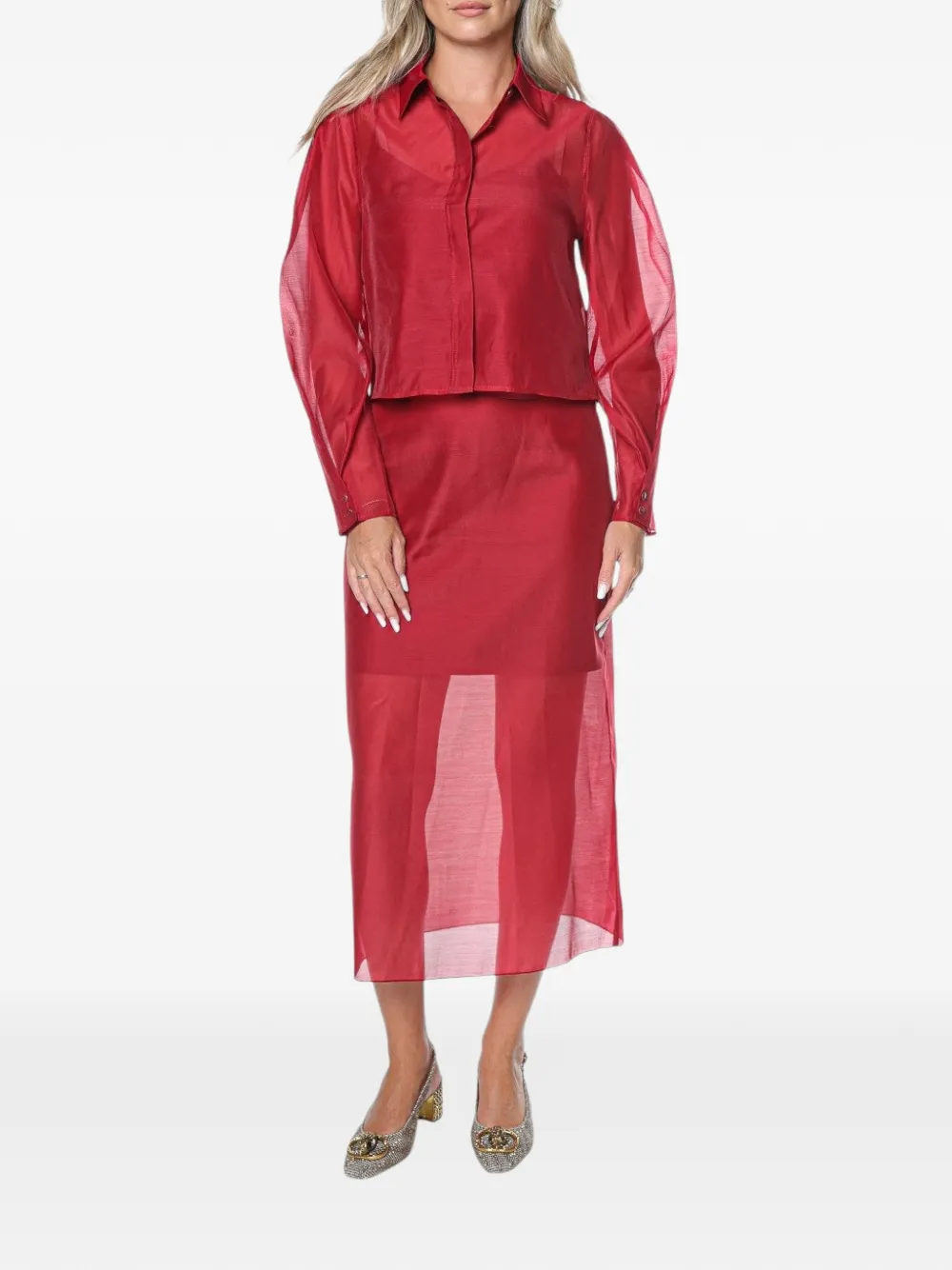 Ted Baker Tilliia cropped organza shirt Rood