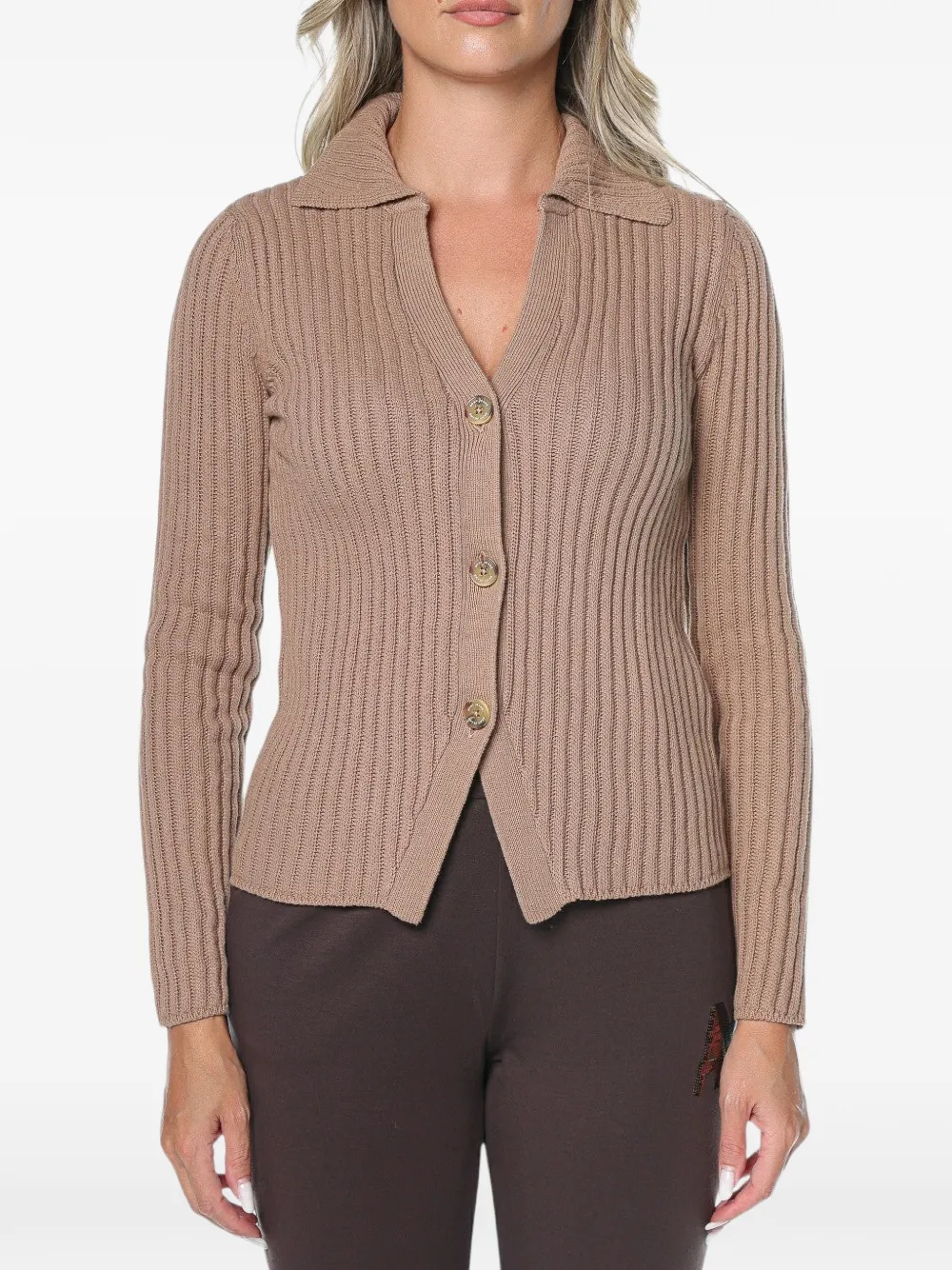 DKNY ribbed-knit button-up cardigan - Neutrals