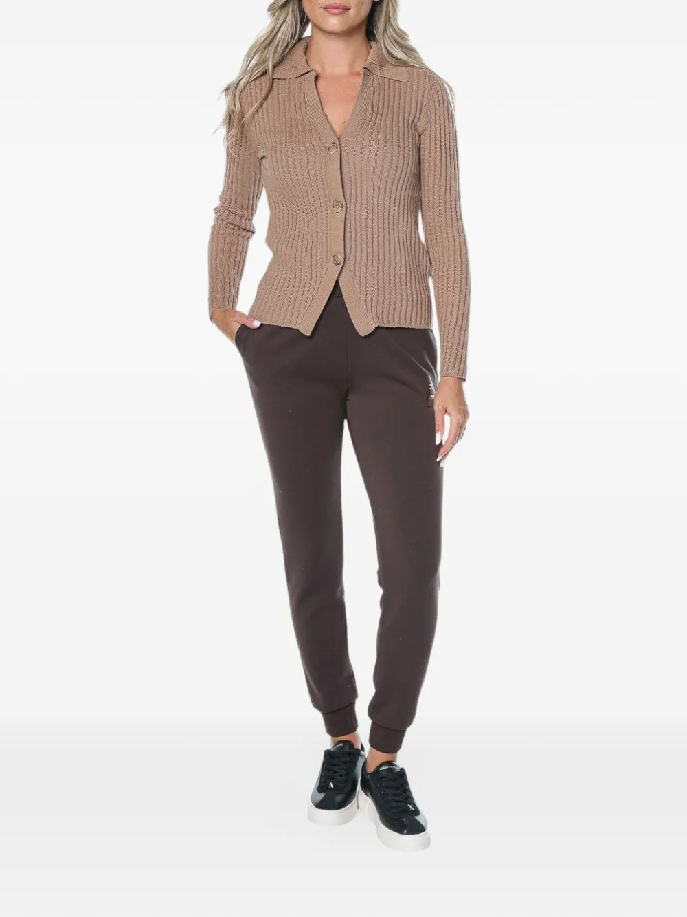 DKNY ribbed-knit button-up cardigan Beige