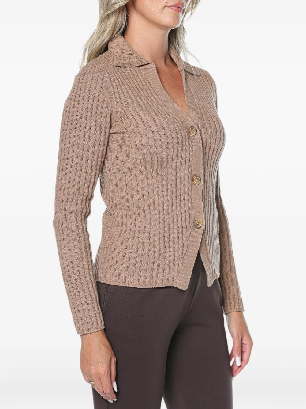 DKNY ribbed-knit button-up cardigan Beige