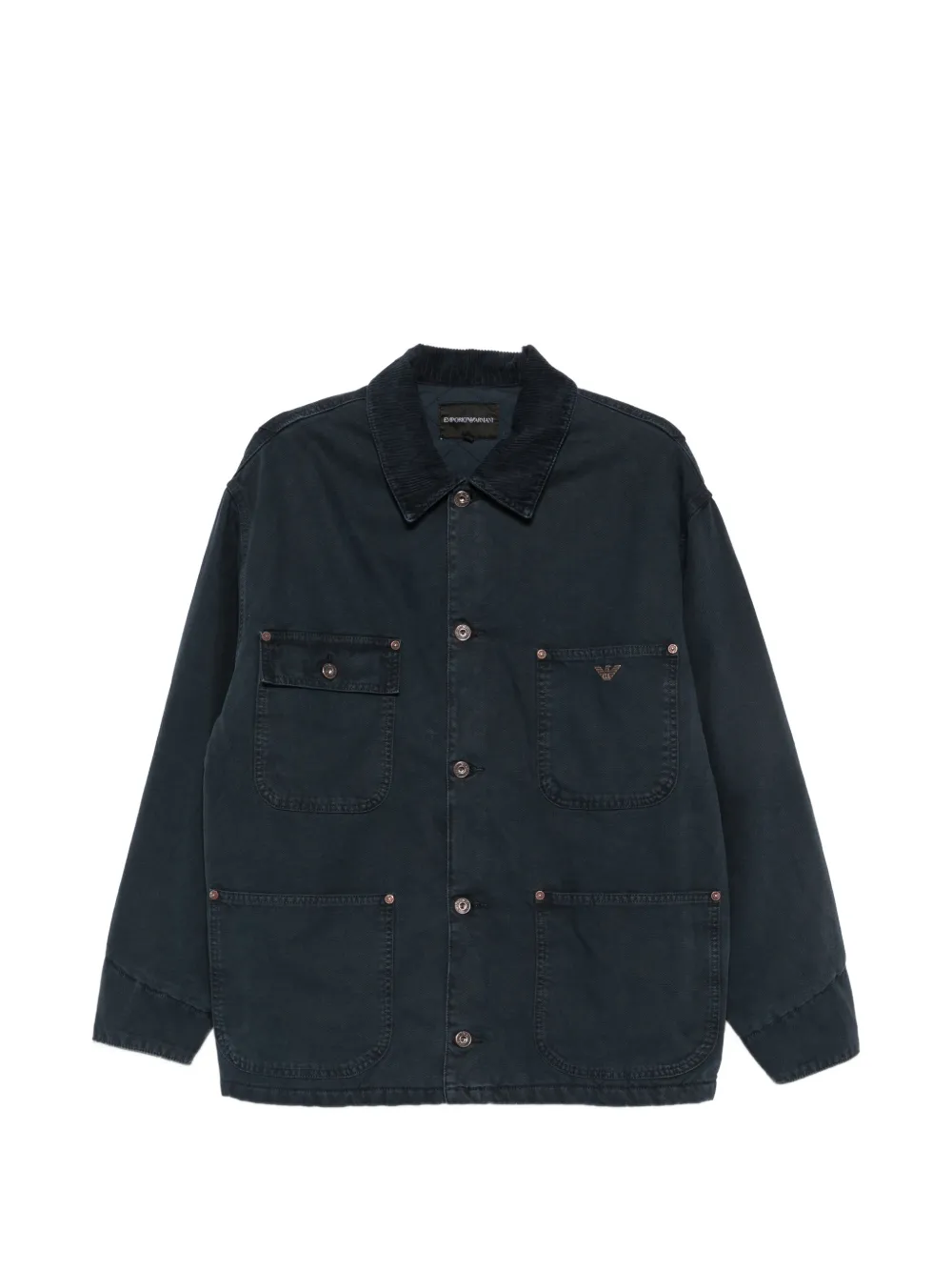 Emporio Armani corduroy-collar logo-plaque jacket - Blu