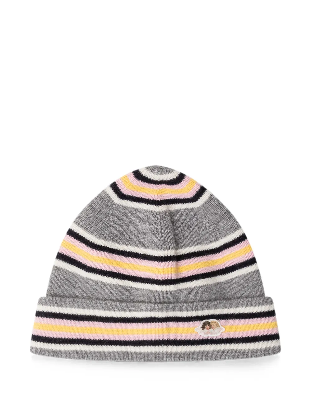 Fiorucci angel-patch striped beanie hat - Grau