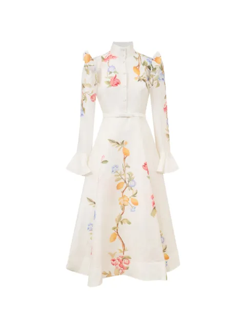 Leo Lin floral-print ruffled-shoulder midi dress