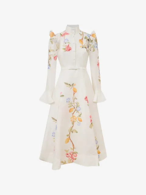 Leo Lin floral-print ruffled-shoulder midi dress