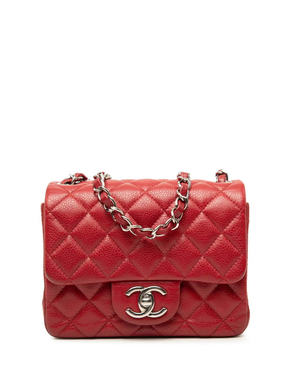 CHANEL Pre-Owned 2012 Mini Square Classic Caviar Single Flap crossbody bag - Rosso