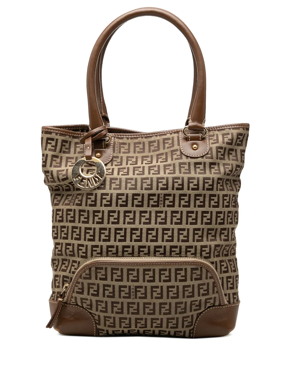 Pre-owned Fendi 2000-2010 Zucchino Canvas Chef Front Pocket Shopping Tote Bag In Neutrals