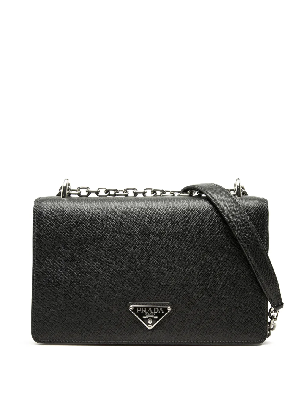 Prada Pre-Owned 2013-2026 Saffiano and Tessuto Chain crossbody bag - Nero