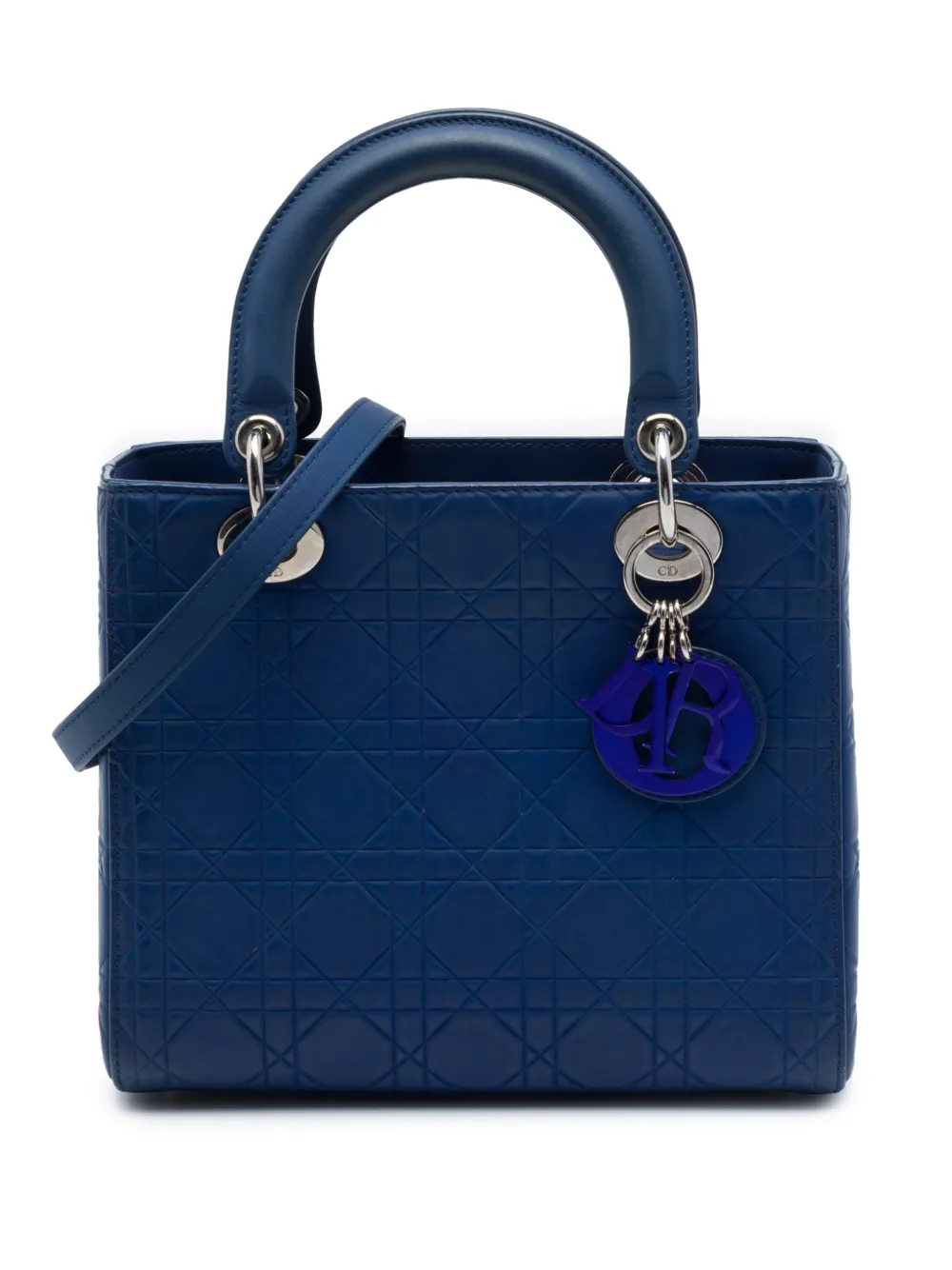 Christian Dior Pre-Owned 2013 Medium Ultra Matte Calfskin Embossed Cannage Lady Dior satchel - Blu