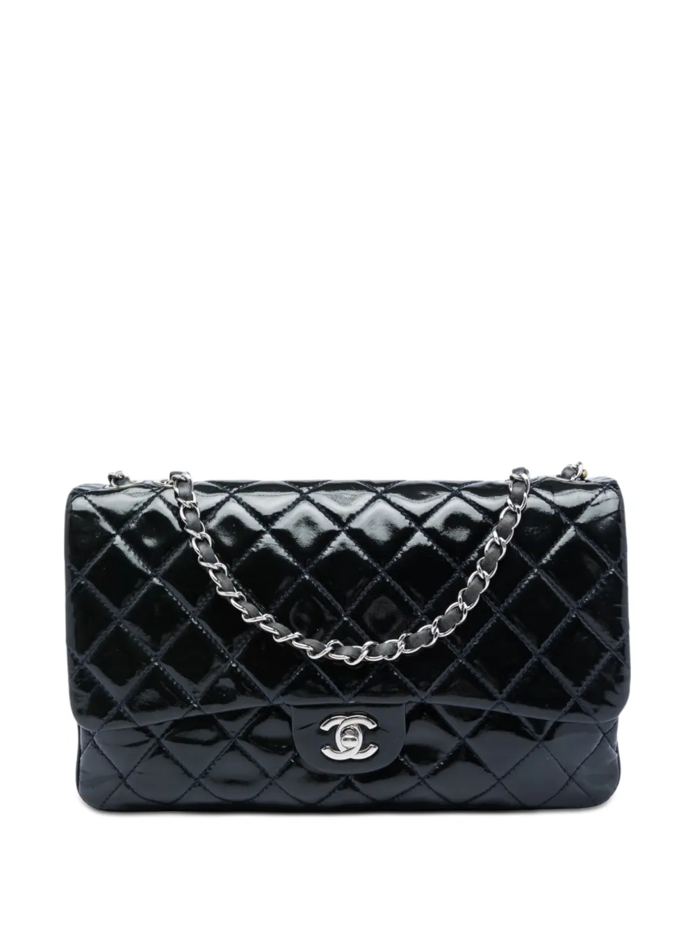 CHANEL Pre-Owned 2013-2014 Jumbo Quilted Patent 3 Compartment Flap shoulder bag - Blu