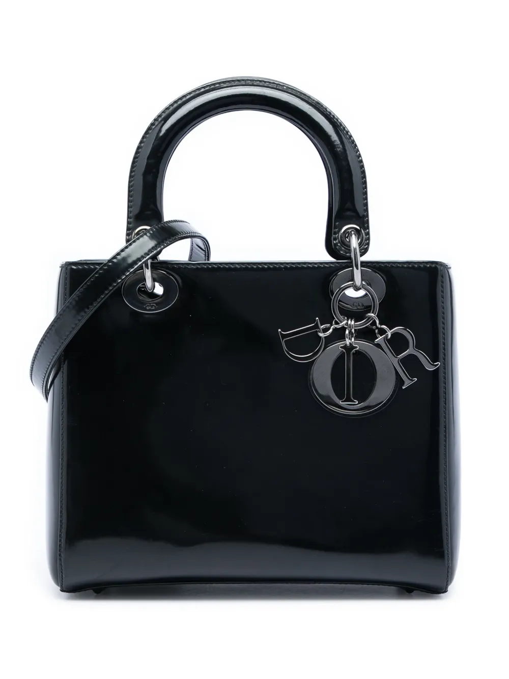 Pre-owned Dior 2013 Medium Patent Lady Satchel In Black
