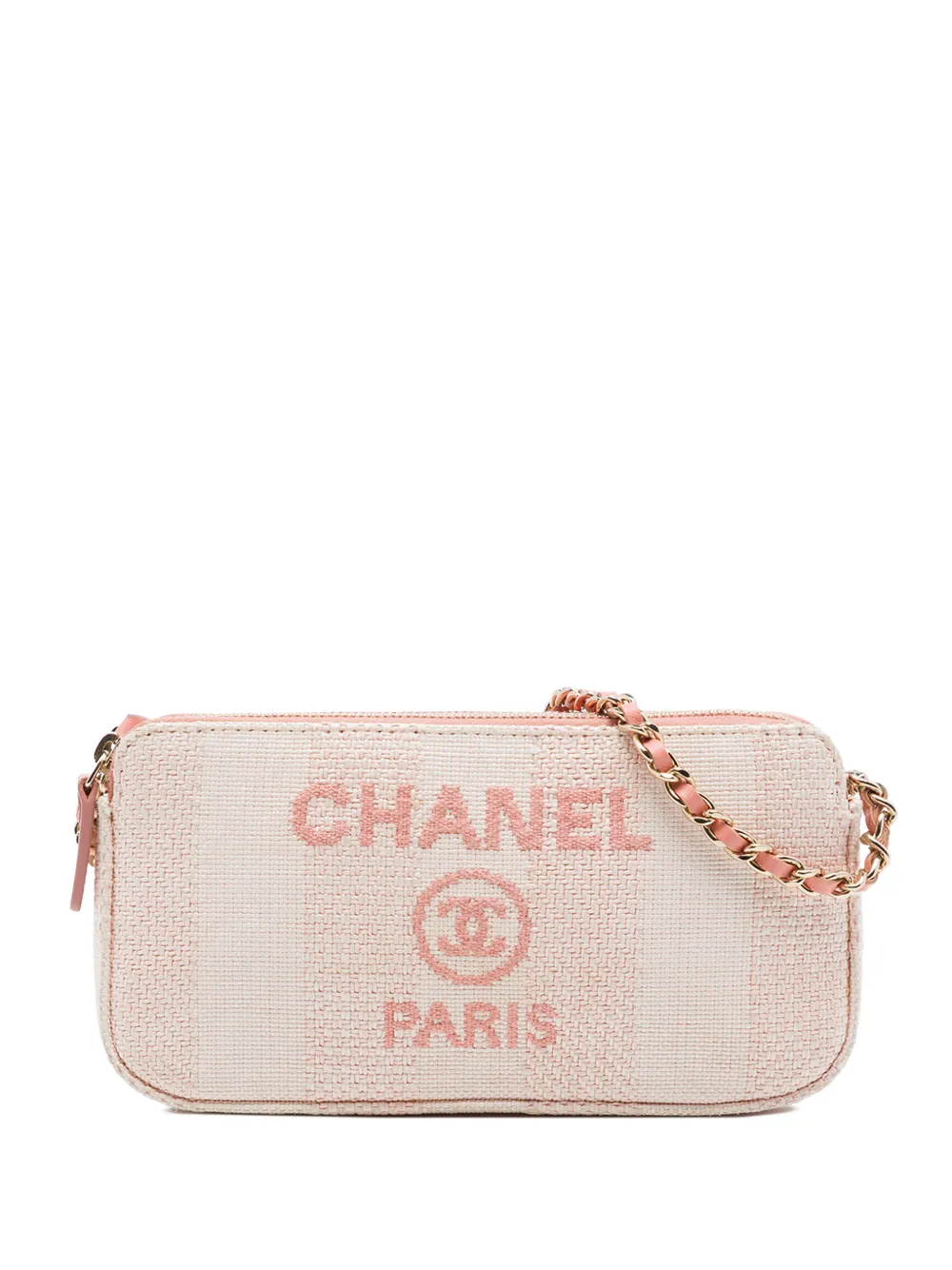 CHANEL Pre-Owned 2019 Raffia Deauville Double Zip Clutch with Chain crossbody bag - Rosa
