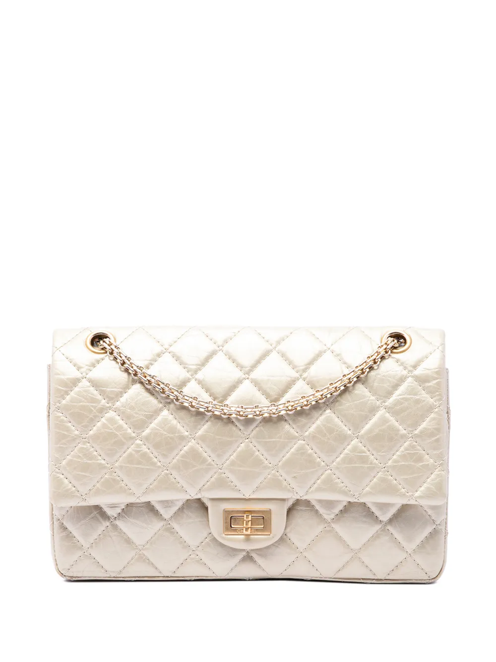 Pre-owned Chanel 2011 Quilted Metallic Aged Calfskin Reissue 2.55 Double Flap 226 Shoulder Bag In Gold