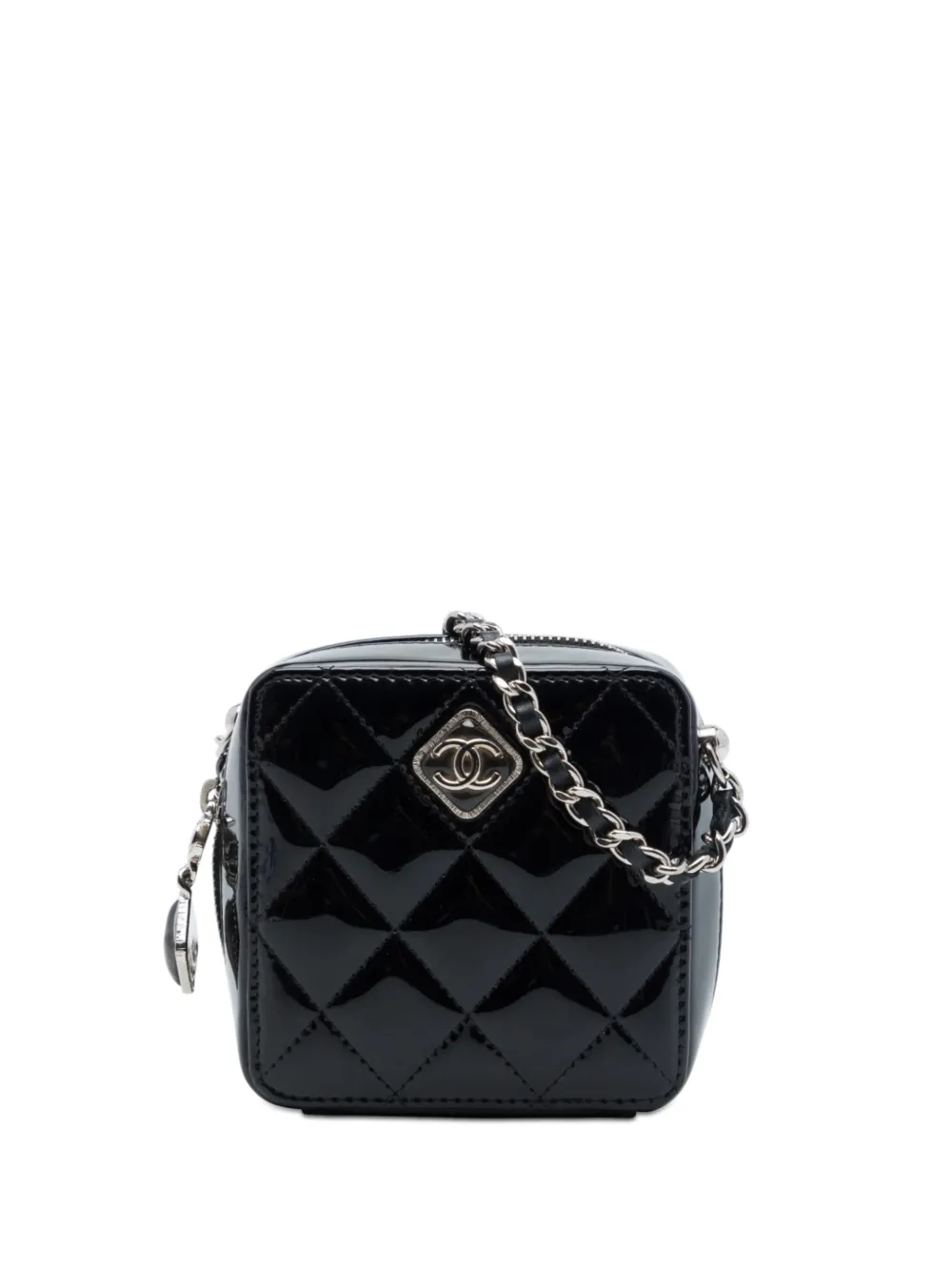 CHANEL Pre-Owned 2021-2026 CC Quilted Patent Diamond Resin Clutch With Chain crossbody bag - Nero