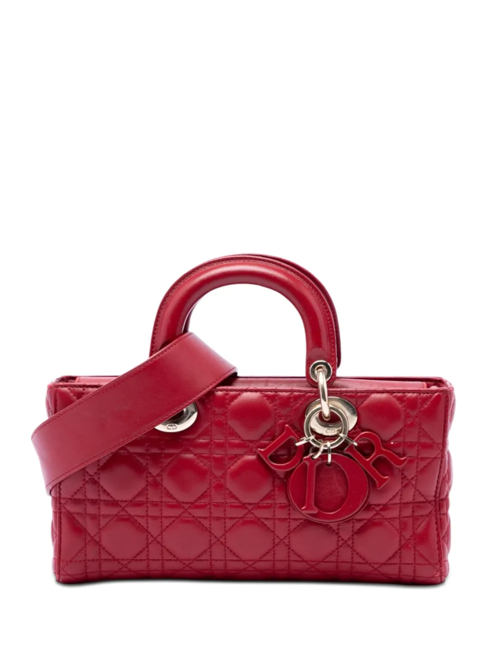 Pre-owned Dior 2016 Medium Lambskin Cannage Lady D Joy Satchel In Red
