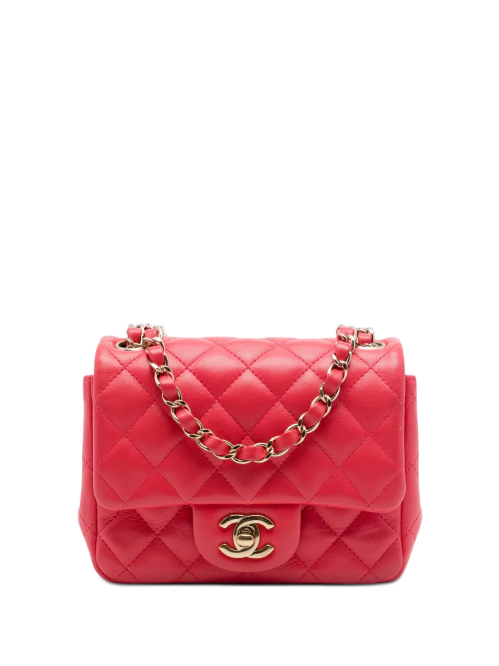 CHANEL Pre-Owned 2021 Mini Square Classic Lambskin Single Flap crossbody bag - Rosso
