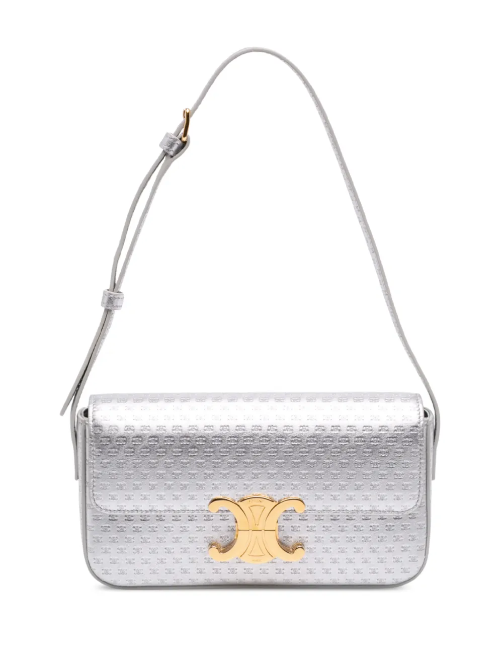 Celine Pre-Owned 2023 Triomphe All Over Laminated Calfskin Claude shoulder bag - Silver