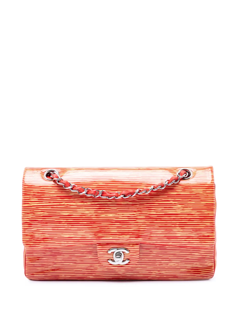 CHANEL Pre-Owned 2014 Medium Classic Patent Striped Double Flap shoulder bag - Arancione