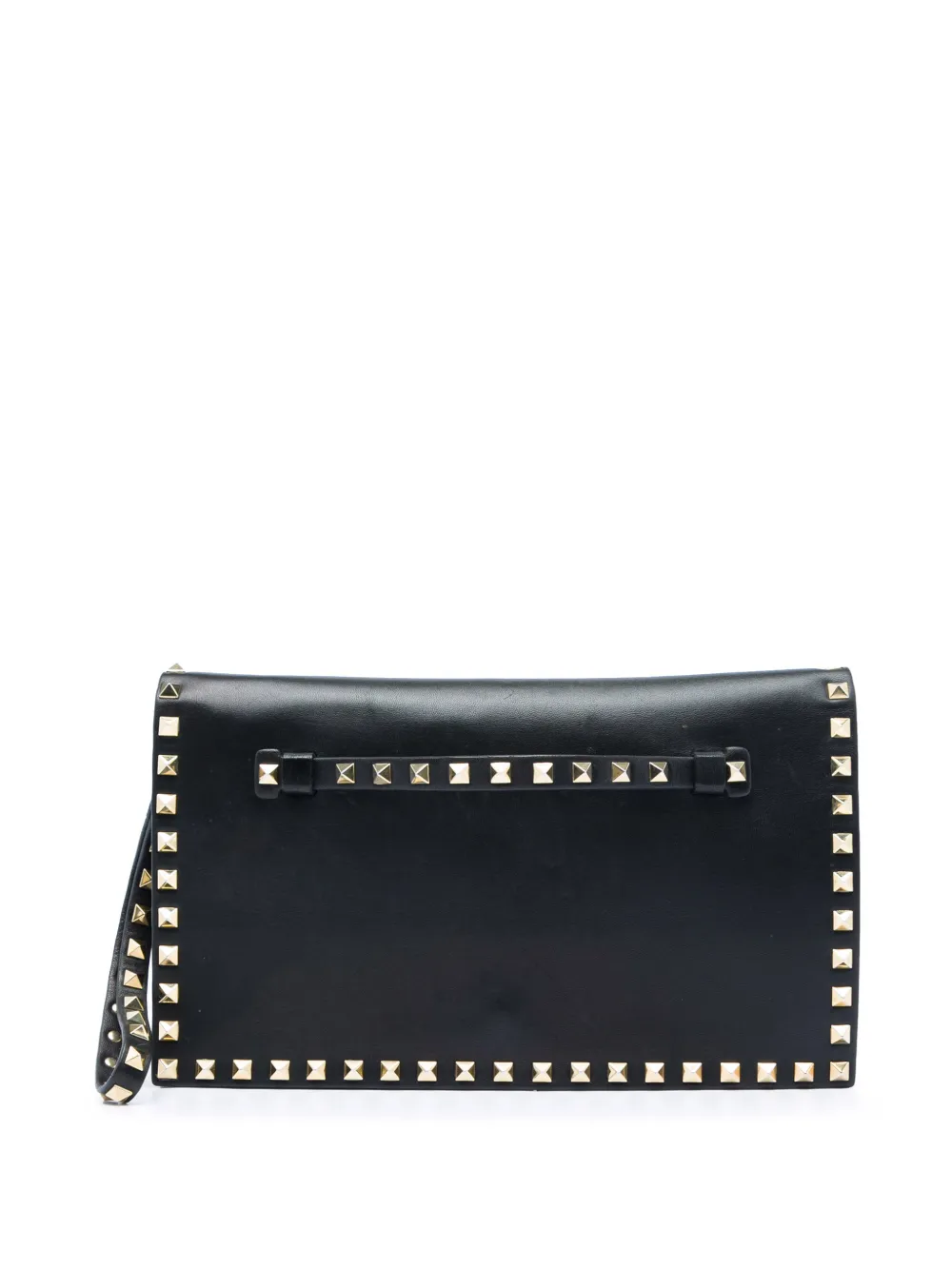 Pre-owned Valentino Garavani 2000-2017 Leather Rockstud Flap Clutch Bag In Black