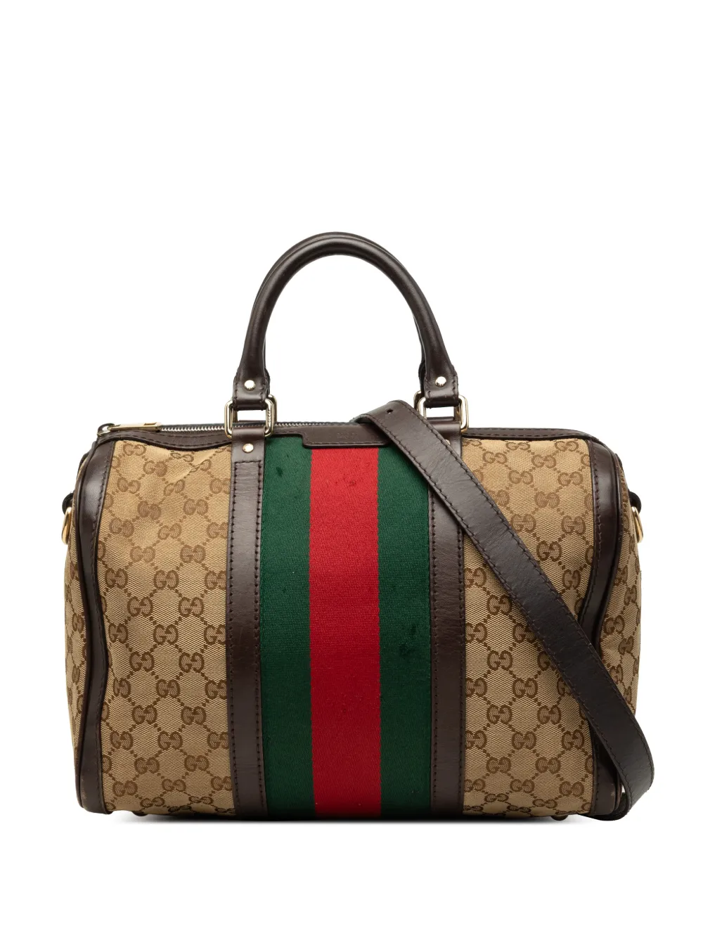 Pre-owned Gucci 2000-2015 Medium Gg Canvas Web Joy Boston Bag Satchel In Neutrals