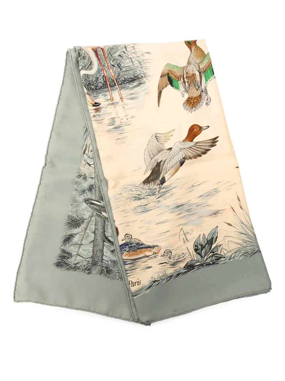 Pre-owned Hermes 1989 Halte En Camargue Silk Scarf 90 Scarves In Neutrals