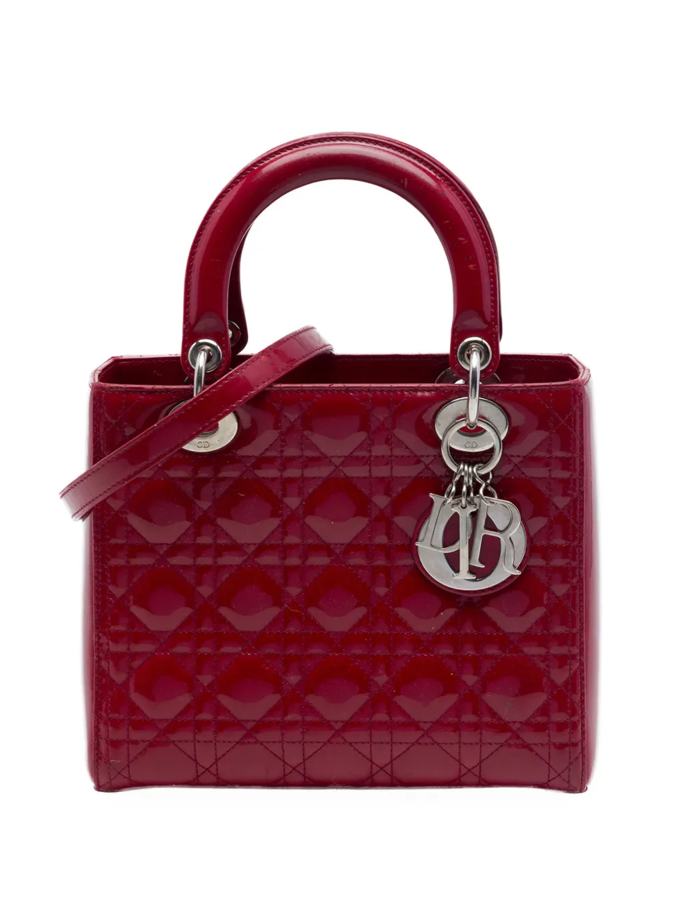 Christian Dior Pre-Owned 2012 Medium Patent Cannage Lady Dior satchel - Red