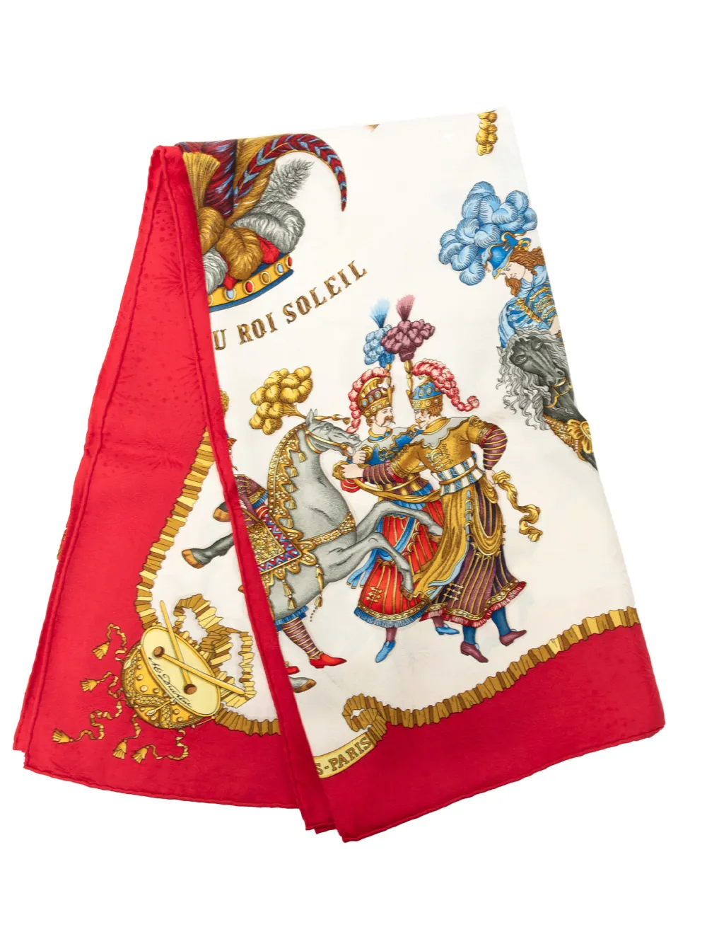 Pre-owned Hermes 1994-1995 Les Fêtes Du Roi Soleil Silk Scarf 90 Scarves In Red