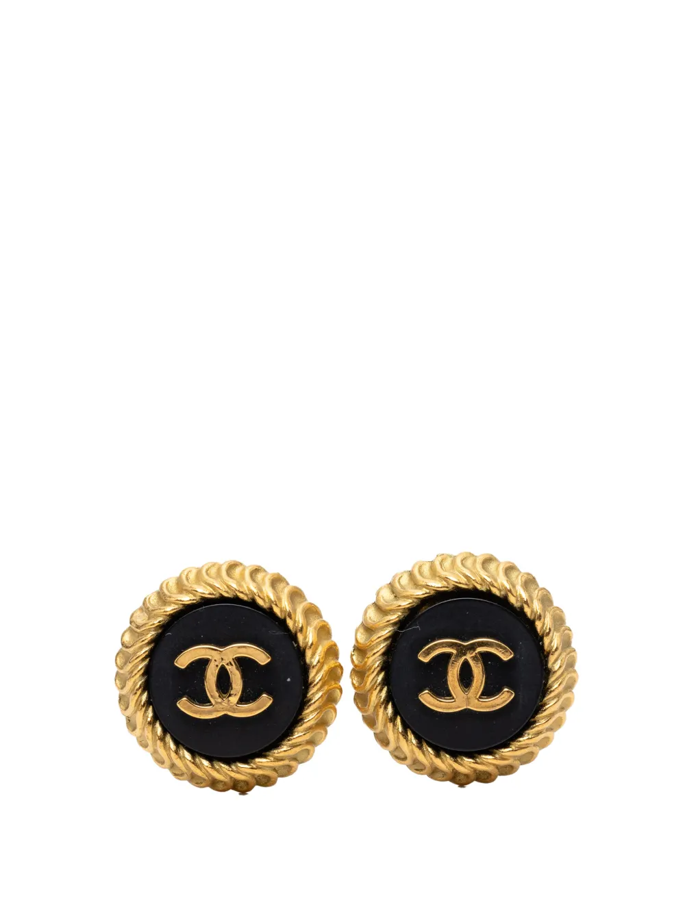 Pre-owned Chanel 1995 Cc Gold Plated And Enamel Round Clip On Earrings Costume Earrings