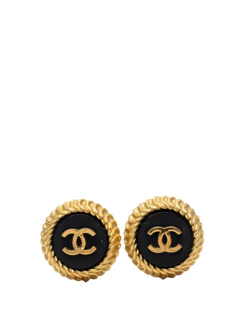 CHANEL Pre-Owned 1995 CC Gold Plated and Enamel Round Clip On Earrings costume earrings