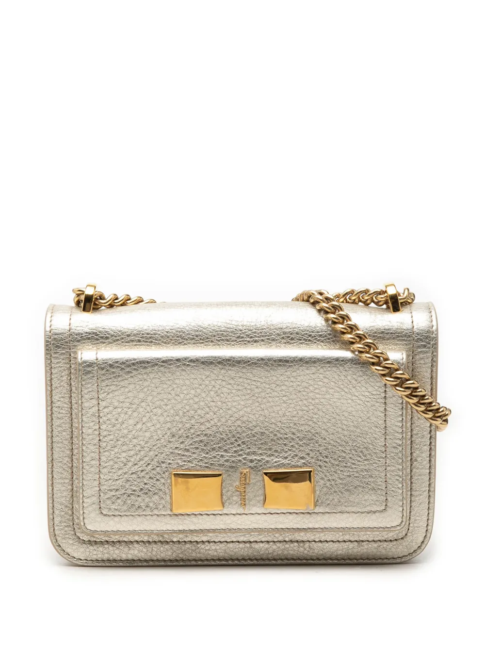 Pre-owned Ferragamo 2000-2026 Small Metallic Leather Ginevra Shoulder Bag In Gold