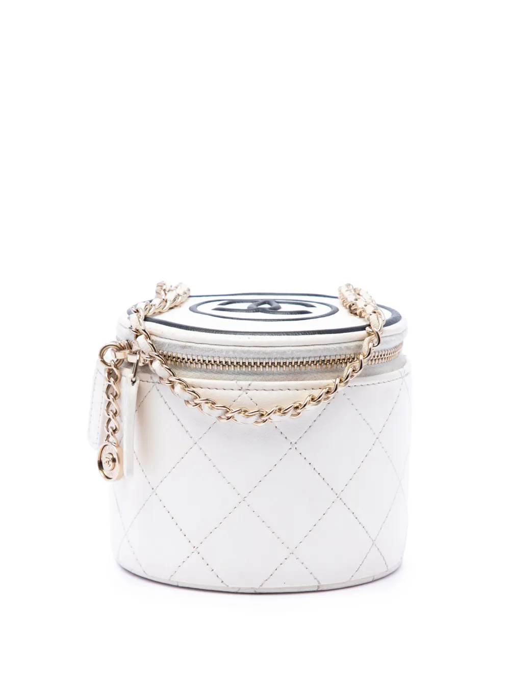 CHANEL Pre-Owned 2021 Quilted Lambskin Chain and Charm Case vanity bag - Bianco