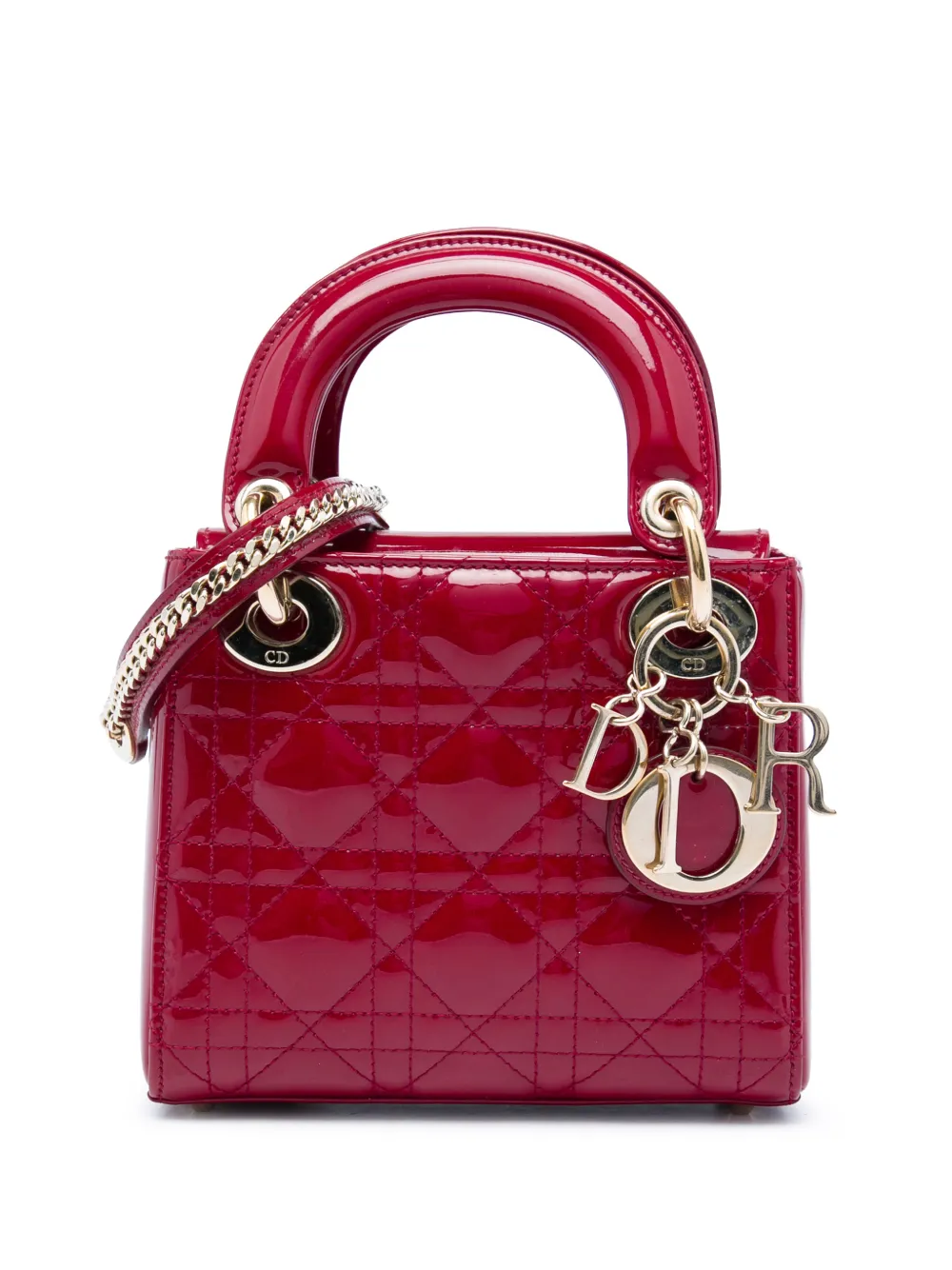 Christian Dior Pre-Owned 2017 Mini Patent Cannage Lady Dior satchel - Red