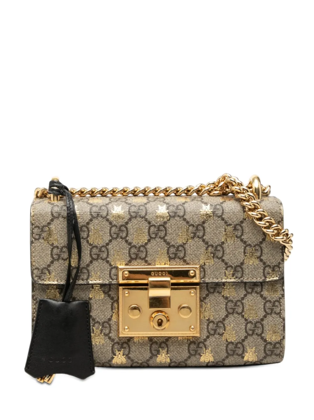 Pre-owned Gucci 2000-2015 Small Gg Supreme Bee Padlock Crossbody Bag In Neutrals