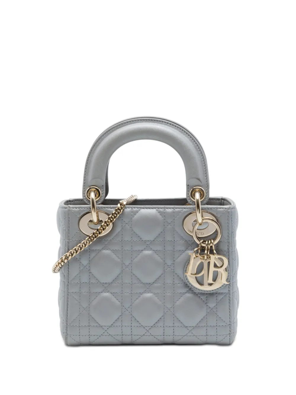 Christian Dior Pre-Owned 2019 Mini Lambskin Cannage Lady Dior satchel - Grigio