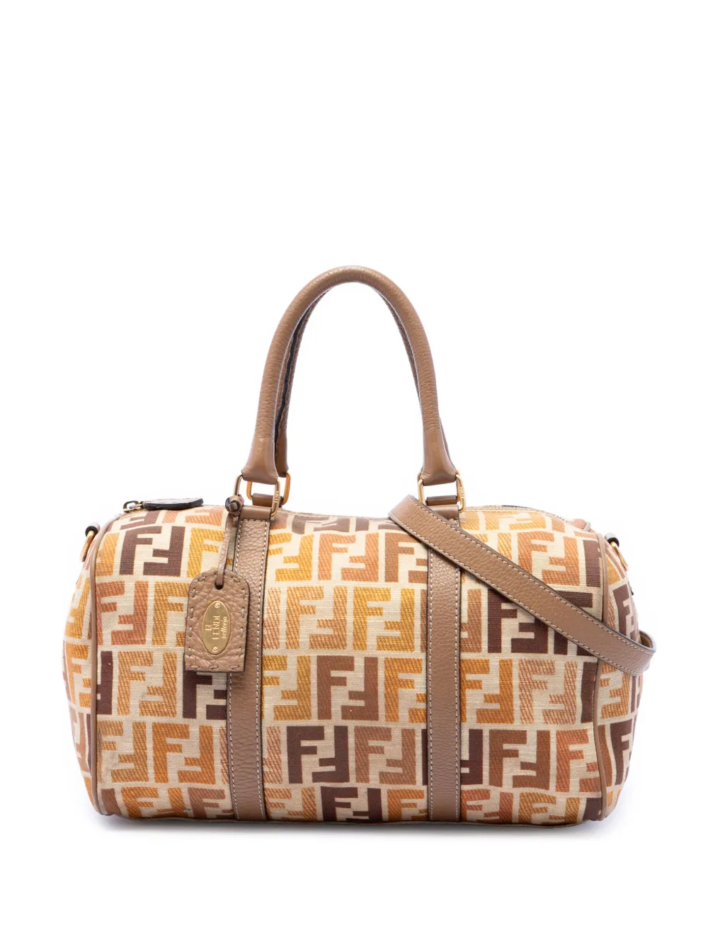 Pre-owned Fendi 2000-2010 Zucca Canvas Selleria Satchel In Neutrals