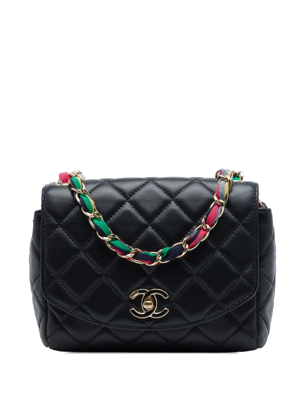 CHANEL Pre-Owned 2021 Small Quilted Lambskin Cocovado Ribbon Chain Flap crossbody bag - Black