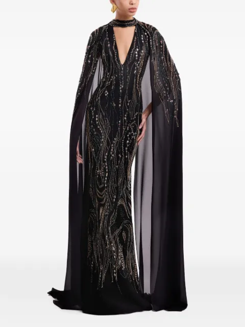 Gemy Maalouf robe longue à manches cape et ornements de perles