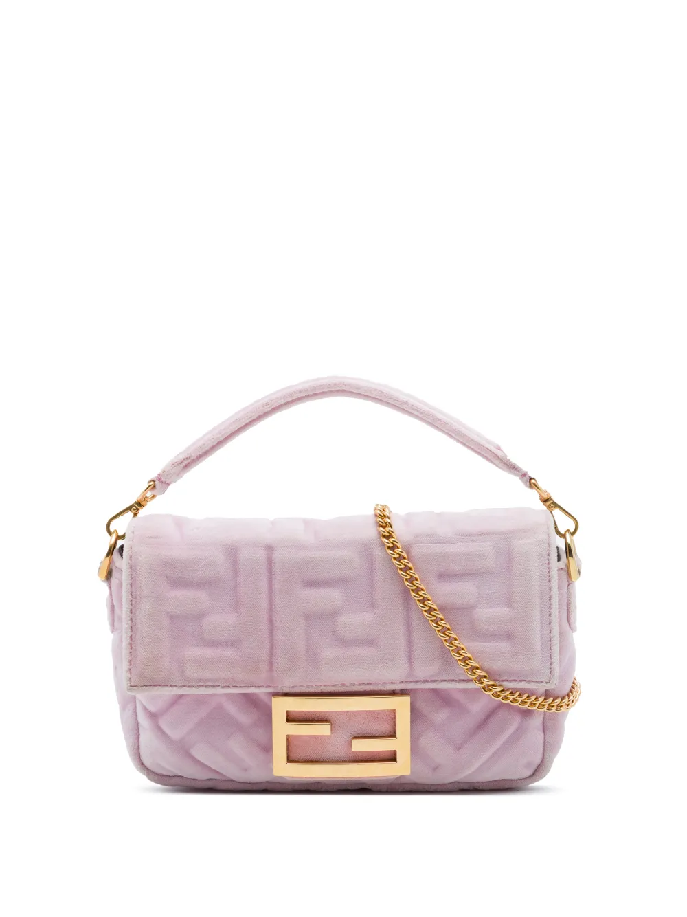Pre-owned Fendi 2010-2026 Mini Zucca Embossed Velvet Baguette Satchel In Pink