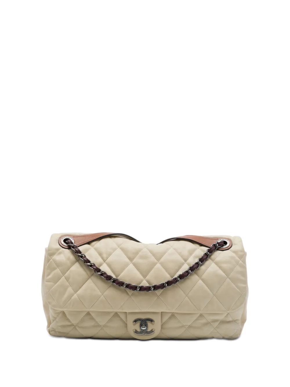 Pre-owned Chanel 2010-2011 Jumbo Iridescent Calfskin In The Mix Flap Satchel In Neutrals