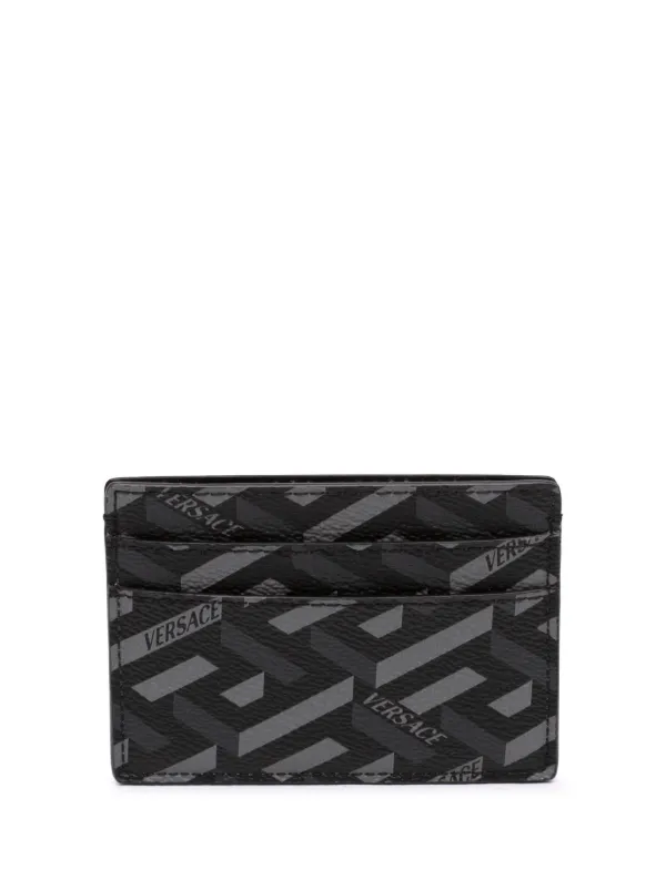 Versace Pre-owned 2010-2026 La Greca Coated Canvas Card Holder in Black