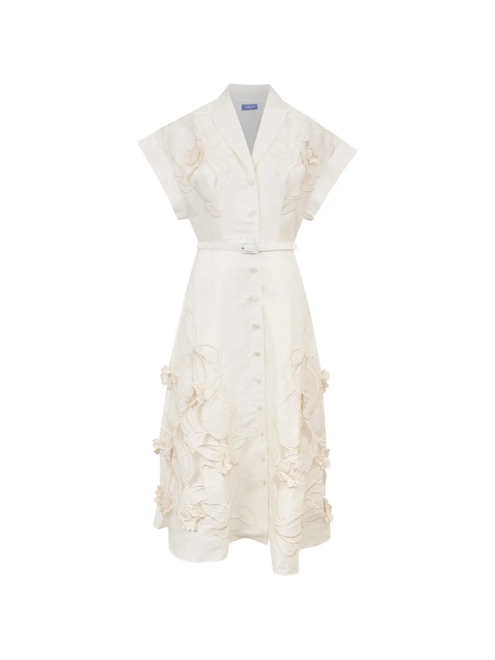 Leo Lin floral-appliqué belted midi dress - Bianco