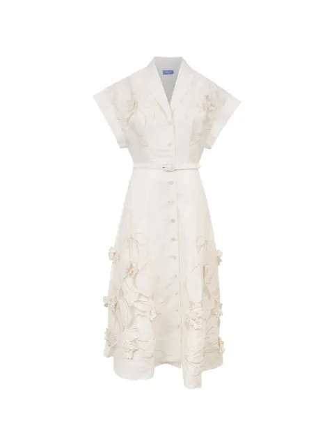 Leo Lin floral-appliqué belted midi dress
