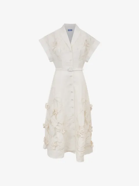 Leo Lin floral-appliqué belted midi dress